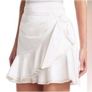 Cinq à Sept White Cotton Ruffle‎ Wrap Mini Skirt Size 4